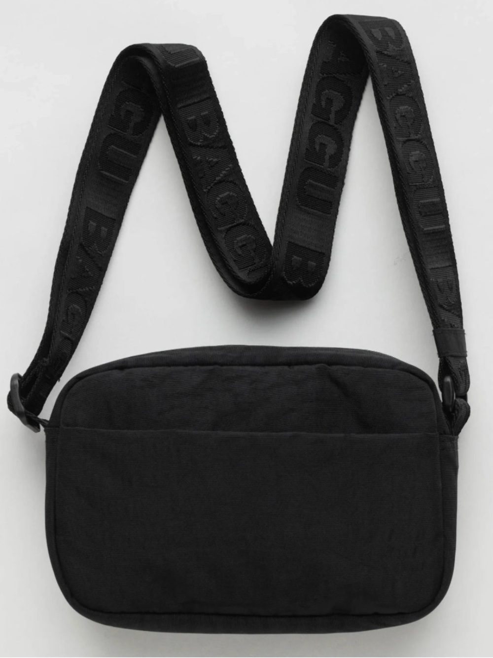 BAGGU Black Crossbody with Embossed Logo Strap